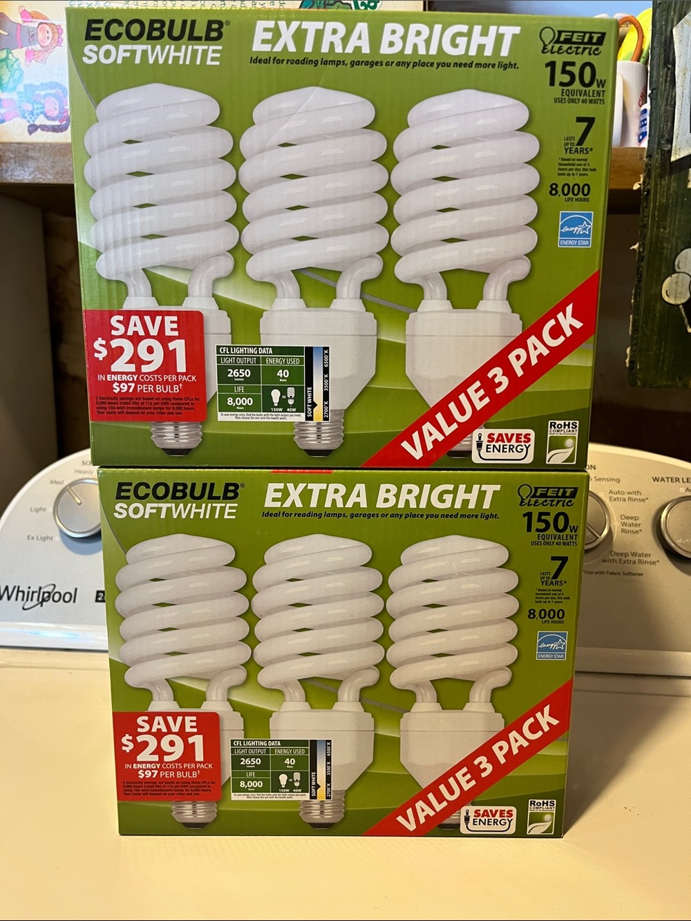 ECOBULB Extra Bright Softwhite Value 3-Pack Spiral CFL Bulbs - White 2 boxes